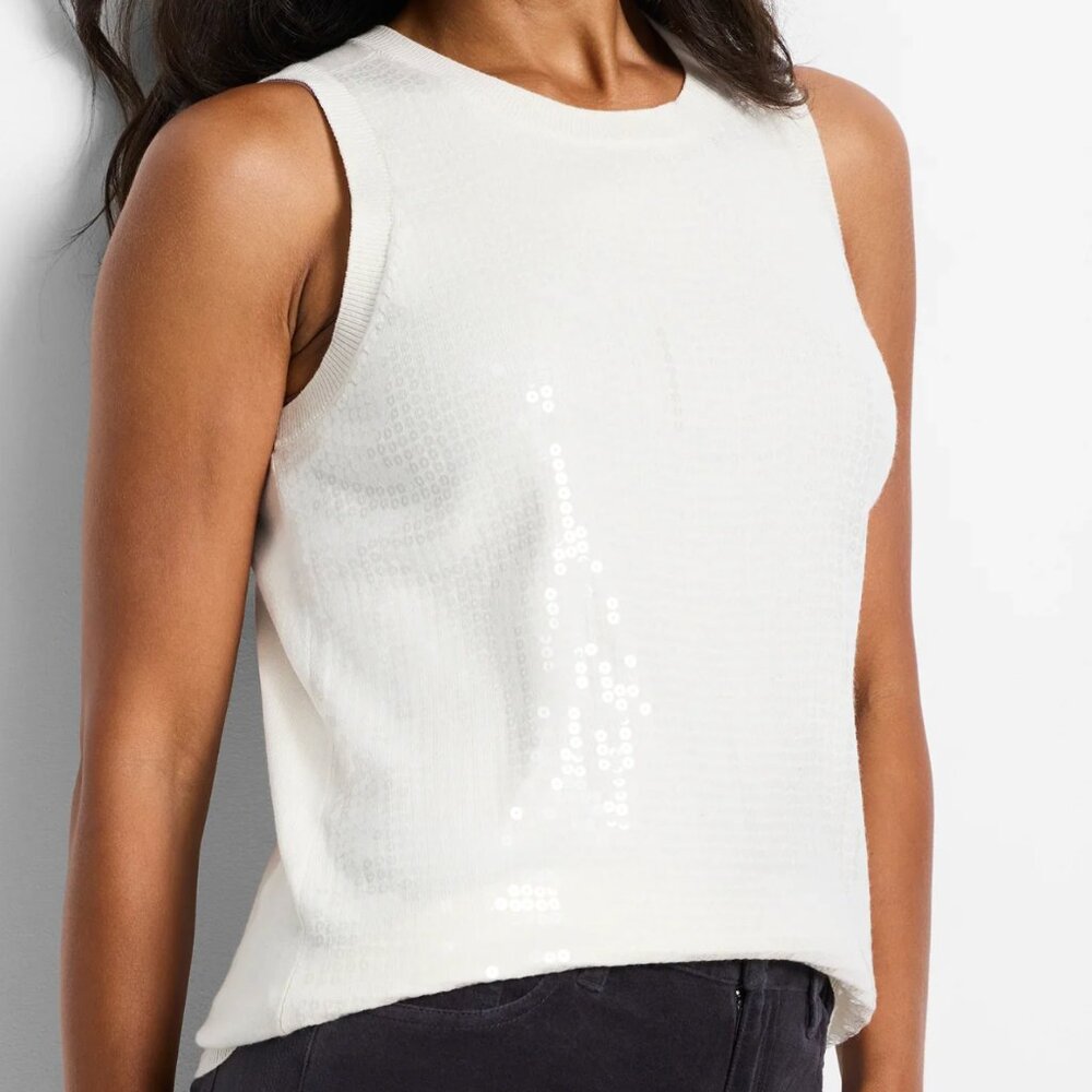 Nic+Zoe Cream Sequin Knit Sweater Tank - XS